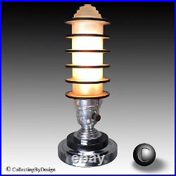 VTG Machine Age Modernist Art Deco Ringed Glass Cylinder Lamp c. 1935 RESTORED