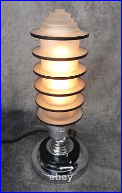 VTG Machine Age Modernist Art Deco Ringed Glass Cylinder Lamp c. 1935 RESTORED