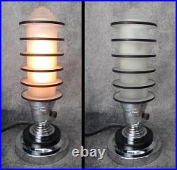 VTG Machine Age Modernist Art Deco Ringed Glass Cylinder Lamp c. 1935 RESTORED