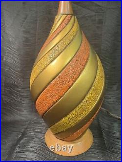 VTG Mid Century Chalkware Genie Lamp Gold Orange Atomic MCM Lamp Swirl Stripe