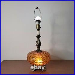 VTG Mid Century Modern Amber/ Orange Glass Table Lamp With Night Light Large