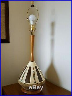 VTG Mid Century Modern BERTOLOZZI Eames Teak & Ceramic Table Lamp