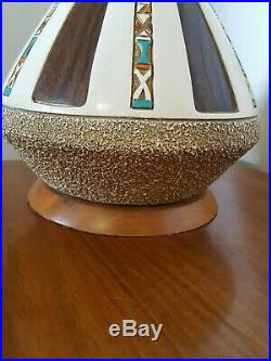 VTG Mid Century Modern BERTOLOZZI Eames Teak & Ceramic Table Lamp