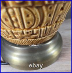 VTG Mid Century Modern Ceramic Table Lamps Pair Textured Geometric Pattern Brass