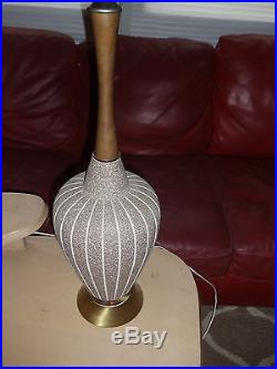 VTG Mid Century Modern Danish Pair Table Lamps Wood Ceramic 37.5 Tall No Shades
