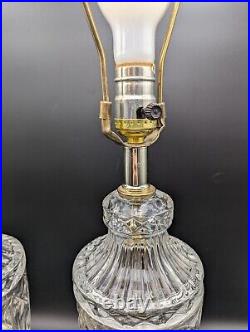 VTG PAIR Cut Lead Crystal Glass Hollywood Regency Urn Table Lamp Brass 3 way 20
