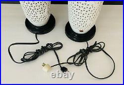 VTG Pair Hollywood Regency Reticulated Blanc De Chine Cherry Blossom Lamps