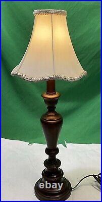 VTG Quoizel INC -Wooden Column Table Lamp With Shade 27 Tall, Brown Color