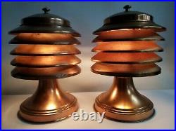 VTG Rare Art Deco Pair Coulter Copper Louvered Machine age Streamline Table Lamp