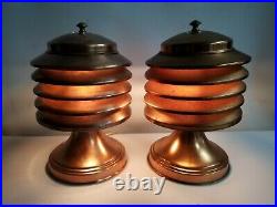 VTG Rare Art Deco Pair Coulter Copper Louvered Machine age Streamline Table Lamp