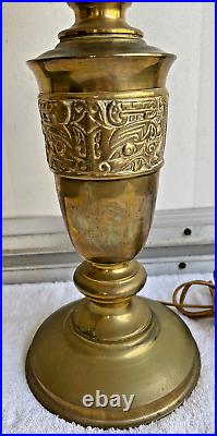 VTG Solid Cast Brass Table lamp Egyptian Revival Hieroglyphics Motif MCM