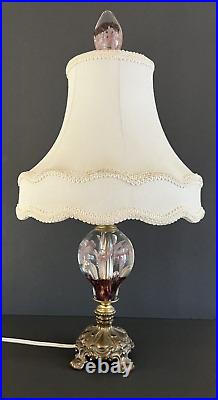 VTG St. Clair Art Glass Purple White Flower Lamp Mid Century Antique Hollywood