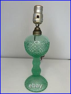 VTG Uranium Glass Lamp Vaseline Green Depression Boudoir Electric Table UV Glow