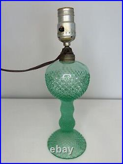 VTG Uranium Glass Lamp Vaseline Green Depression Boudoir Electric Table UV Glow