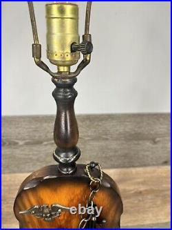 VTG Wood Carved Table Lamp With Pistol And Nautical Lamp 2 Way Flaming Nightlight