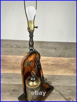 VTG Wood Carved Table Lamp With Pistol And Nautical Lamp 2 Way Flaming Nightlight