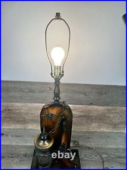 VTG Wood Carved Table Lamp With Pistol And Nautical Lamp 2 Way Flaming Nightlight