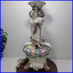 Very Large Vintage Capodimonte Porcelain Victorian Woman Table Lamp 36 Tall