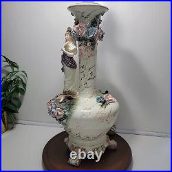 Very Large Vintage Capodimonte Porcelain Victorian Woman Table Lamp 36 Tall