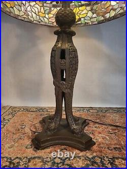 Very Large Vintage Leaded Glass Lamp with Heavy Base