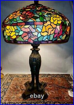 Very Large Vintage Leaded Glass Lamp with Heavy Base