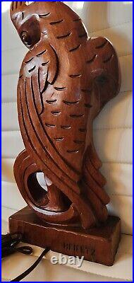Very Unique Vintage MCM Hand Carved Wooden Exotic Bird Lamp by YASHA HEIFETZ