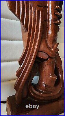 Very Unique Vintage MCM Hand Carved Wooden Exotic Bird Lamp by YASHA HEIFETZ