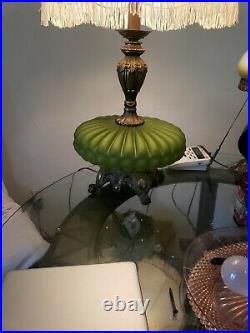 Victorian Green Vaseline glass Table Lamp Vintage 50s 60s ornate metal stunning