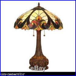 Victorian Table Lamp 2 Light Stained Cut Glass Tiffany Style Vintage Handcrafted