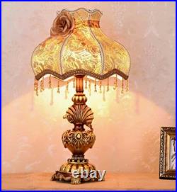 Victorian Table Lamp Vintage Style Lace Shade Beaded Fringe Rose Acc Bronze Gold
