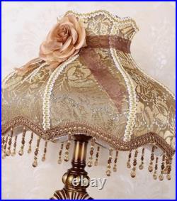 Victorian Table Lamp Vintage Style Lace Shade Beaded Fringe Rose Acc Bronze Gold