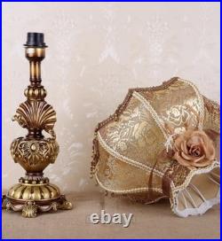 Victorian Table Lamp Vintage Style Lace Shade Beaded Fringe Rose Acc Bronze Gold