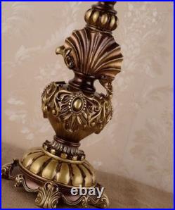 Victorian Table Lamp Vintage Style Lace Shade Beaded Fringe Rose Acc Bronze Gold