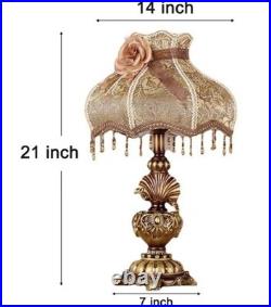 Victorian Table Lamp Vintage Style Lace Shade Beaded Fringe Rose Acc Bronze Gold