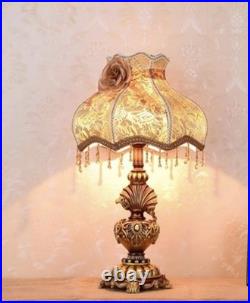 Victorian Table Lamp Vintage Style Lace Shade Beaded Fringe Rose Acc Bronze Gold Victorian Table Lamp Vintage Style Lace Shade Beaded Fringe Rose Acc Bronze Gold