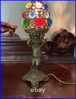 Victorian Winged Cherub Jeweled Lamp