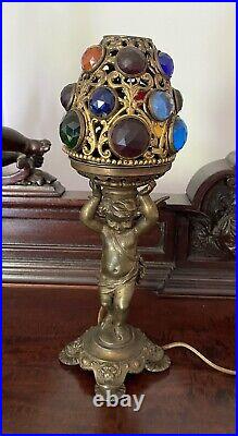 Victorian Winged Cherub Jeweled Lamp