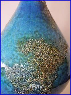 Vintage1960s Mid Century Helmut Bruchman for Haeger Blue Lava Glaze Pottery Lamp