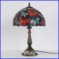 Vintage 12 Tiffany Style Maple Leaf Stained Glass Table Lamp Red Green Bedside