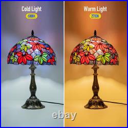 Vintage 12 Tiffany Style Maple Leaf Stained Glass Table Lamp Red Green Bedside