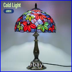 Vintage 12 Tiffany Style Maple Leaf Stained Glass Table Lamp Red Green Bedside