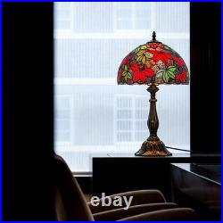 Vintage 12 Tiffany Style Maple Leaf Stained Glass Table Lamp Red Green Bedside