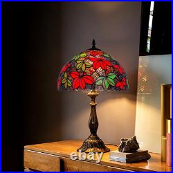 Vintage 12 Tiffany Style Maple Leaf Stained Glass Table Lamp Red Green Bedside