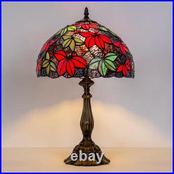 Vintage 12 Tiffany Style Maple Leaf Stained Glass Table Lamp Red Green Bedside