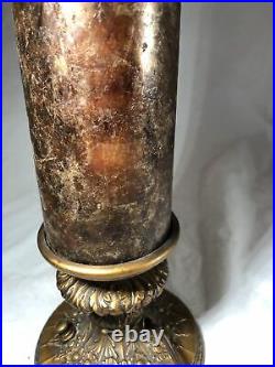 Vintage 16 Antique Gilded Mica Shade Cylinder Table Lamp Amber Night Light