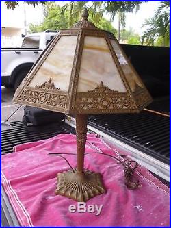 Vintage 1920's 8 Sided Slag Glass Table Lamp