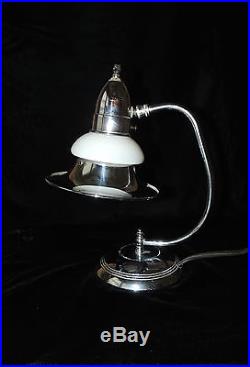 Vintage 1930's Art Deco Chrome and Milk Glass Desk Table Lamp