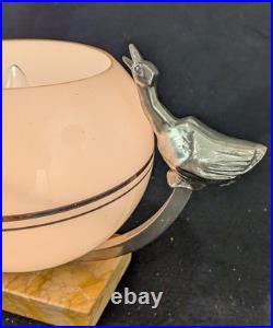 Vintage 1930s French Art Deco Table Lamp with Birds & Glass Shade