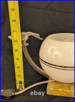 Vintage 1930s French Art Deco Table Lamp with Birds & Glass Shade