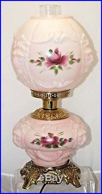 Vintage 1940s 60s Hand Painted Roses GWTW Hurricane Lions Face Table Lamp